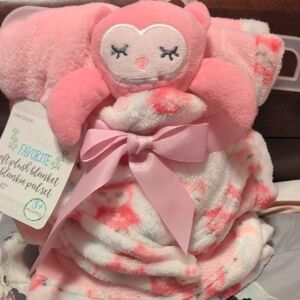 Pink Owl Plush Blanket Set